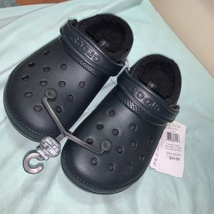 Black fuzzy crocs